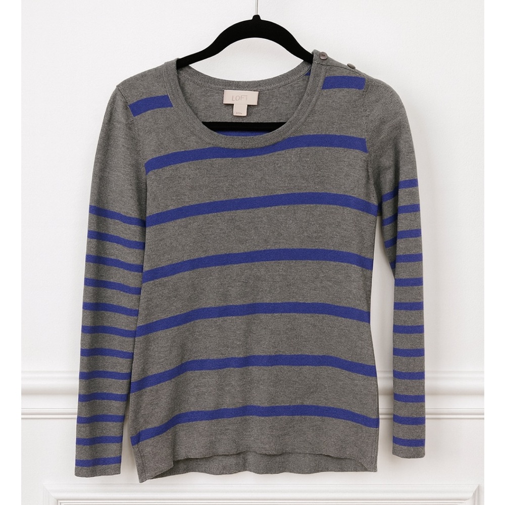 LOFT Charcoal and Cobalt Striped Top